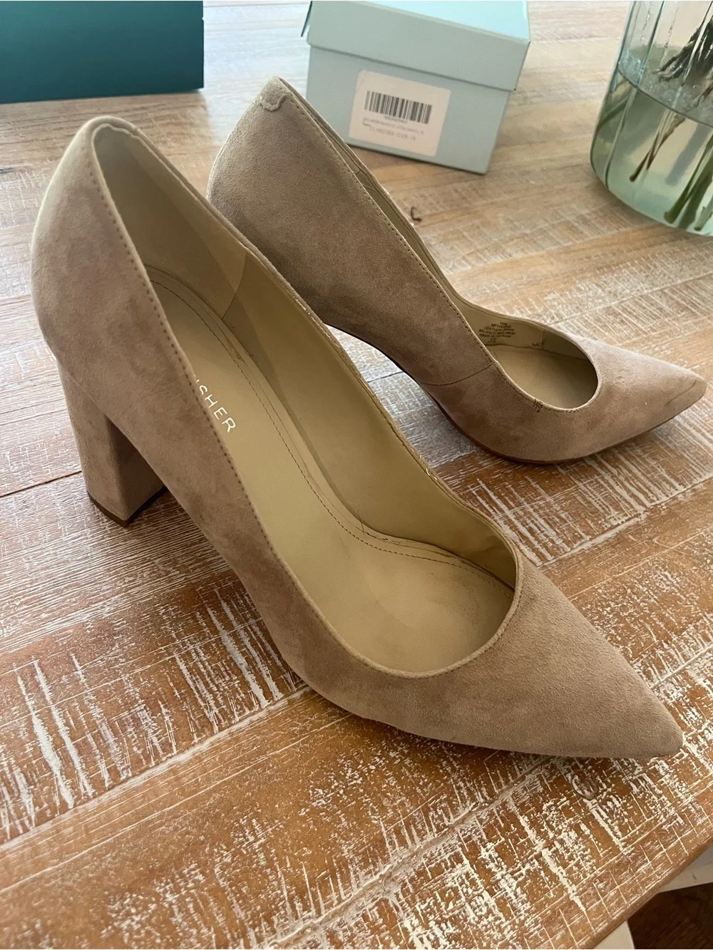 Marc Fisher nude suede pumps